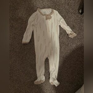 Cloud Island Cream and Tan Leaf Pattern Footie